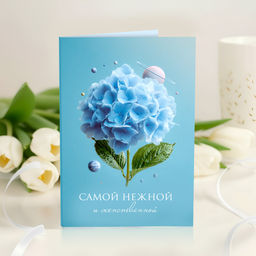 Открытка 4 шоколадки Самой нежной и женственной (гортензия с планетами)