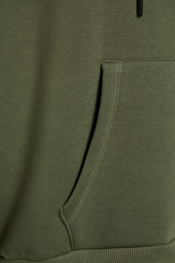 Haki Kal?n Ici Polarl? Oversize/Genis Kal?p Kapusonlu Basic Orme Sweatshirt TWOAW24SW00103