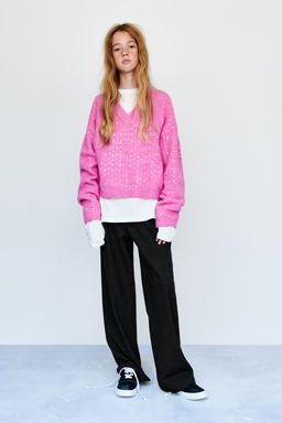 SHINY PINSTRIPED WIDE-LEG TROUSERS - Zara фото 5
