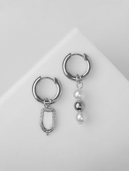 Серьги со съёмным элементом Трансформер бусины жемчуга, цвет белый в серебре