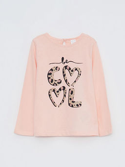 Bisiklet Yaka Uzun Kollu Bask?l? K?z Bebek Ti??rt