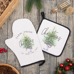 Набор кухонный Christmas trees варежка-прихватка 20×28 см, прихватка 19×19 см, 100% хлопок
