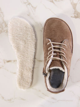 Босоногие ботинки 210.NATAbr.Серо-коричневая замша/Мех