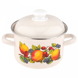 Фруктовый сад Кастрюля эмалированная 1,5л, форма цилиндрическая, металлическая крышка (Россия)