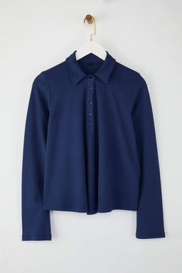 Pembe Tok Kumasl? Polo Yaka Dugmeli Relaxed/Rahat Kal?p Orme Bluz TWOAW26BZ00074