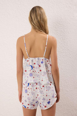 Trendyolmilla Pembe-Cok Renkli Galaksi Baglama Detayl? Shally Sortlu Dokuma Pijama Tak?m? THMSS25PT00356  фото 4