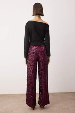 Siyah Wide Leg/Genis Paca Orme Payet S?k/Gece Pantolon TPRAW26PL00005 - Trendyolmilla фото 8