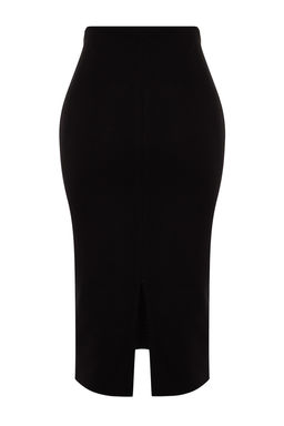 Trendyolmilla Siyah Normal Bel Selanik/Triko Gorunumlu Midi Kalem Orme Etek TWOAW24ET00030  фото 8