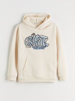 Kap??onlu Bask?l? Erkek ?ocuk Sweatshirt