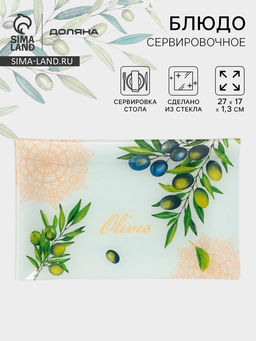 Блюдо сервировочное Доляна «Олива», 27×17×1.7 см, стекло, рисунок