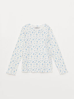 Bisiklet Yaka Bask?l? Uzun Kollu K?z ?ocuk Ti??rt