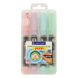 Centropen Набор текстовыделителей HIGHLIGHTER FLEXI - (super-flexible tip) 4 цв. 1-5 мм 4 цв. СК/Распродажа перо скошенное 8542/4 SOFT 4 цв