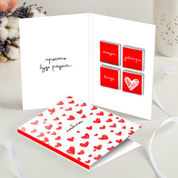 Открытка 4 шоколадки "Люблю (маленькие сердечки)"