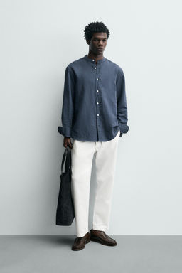 CAMISA RELAXED FIT LINO - ALGOD?N / Azul profundo