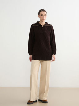 Polo Yaka Baklava Desenli Kad?n Triko Tunik