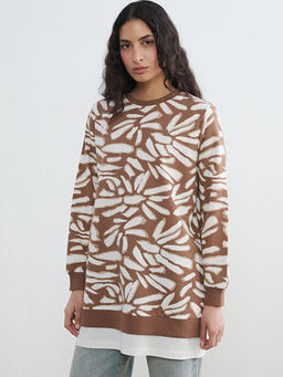 Bisiklet Yaka Desenli Kad?n Sweatshirt Tunik