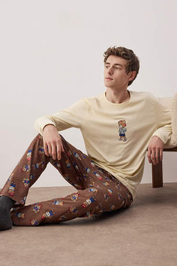 Ta_ - Kahve Regular Fit Ay_c_k Bask_l_ _rme Pijama Tak_m_ TMNAW25PT00044