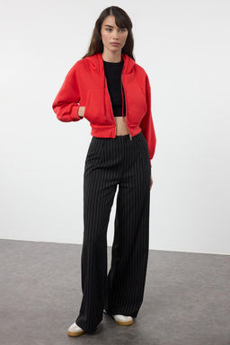 K?rm?z? Regular/Normal Kal?p Kapusonlu Kal?n ici Polarl? Orme Sweatshirt TWOAW25SW00068