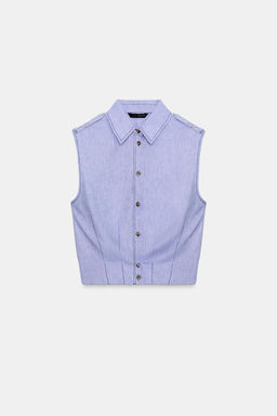 TOP PESPUNTES CON LINO / Azul claro