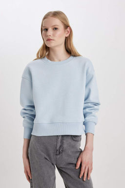 Relax Fit Bisiklet Yaka Kal?n Basic Duz Sweatshirt - Defacto фото 3