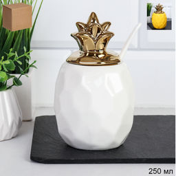 Сахарница 250 мл с ложкой Ананас / CF432 /уп 54/белая/желтая ЗАВОДСКОЙ БРАК