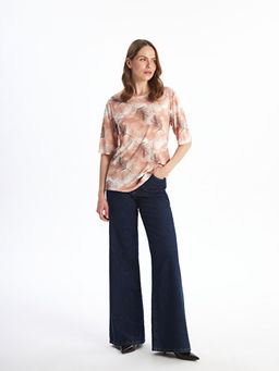 Bisiklet Yaka Desenli K?sa Kollu Kad?n Ti??rt - Waikiki фото 4