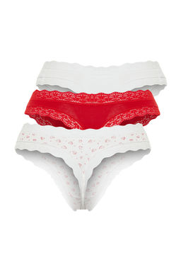 TRENDYOLMILLA Siyah-Beyaz-Leopar 3lu Paket Pamuklu Dantelli Tanga Orme Kulot THMSS24KU00003 фото 8