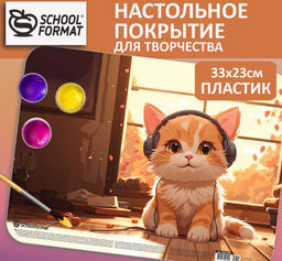Настольное покрытие для детского творчества ЛОУ-ФАЙ КОТЫ 33х23 см пластик оранжевый с принтом
