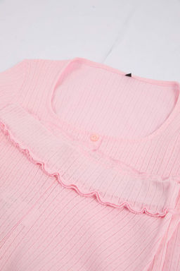 Ac?k Pembe Bel Detayl? H?rka Fitilli/Pointel Orme Pijama Tak?m? THMSS26PT00019 - Trendyolmilla фото 7