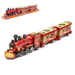 Паровоз инерционный Классический с вагонами, цвета МИКС