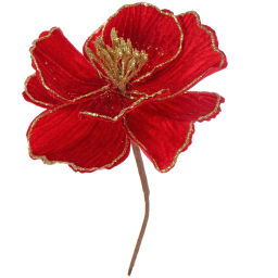 Цена за 2шт. Украшение новогоднее "Пуансеттия - Изящная" 16 см, Красный/Золото