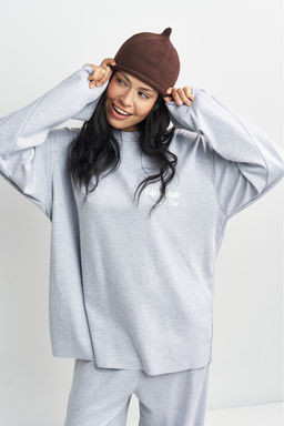 Лонгслив хлопковый с необработанным краем Серый меланж