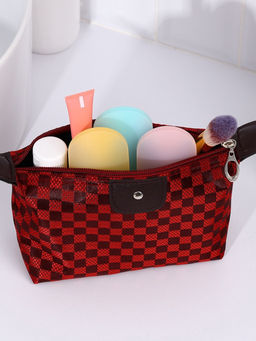 Цена за 2 шт. Косметичка простая на молнии, в клетку, средний размер, бордовая