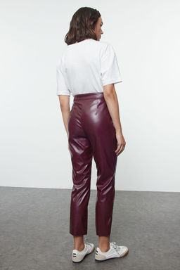 TRENDYOLMILLA Bordo Suni Deri Cigarette Pacas? Fermuarl? Dokuma Pantolon TWOAW25PL00049  фото 5
