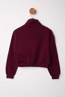 Bordo Kal?n Ici Polarl? Dik Yaka Yar?m Pat Fermuar? Crop Orme Sweatshirt TWOAW26SW00233 - Trendyolmilla фото 3