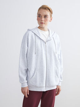 Oversize Kad?n Kal?n Fermuarl? Sweatshirt