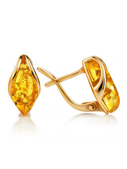 Лёгкие позолоченные серьги с лимонным янтарём Подснежник