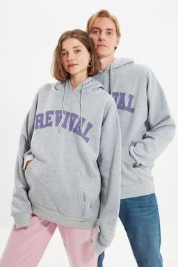 TRENDYOL MAN Kiremit Oversize/Genis Kesim Kapusonlu Ici Polar/S?cak Tutan Pamuk Unisex Sweatshirt TMNAW22SW1462