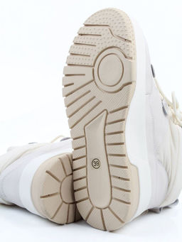 04-WG039-2M WHITE/BEIGE Ботинки зимние женские (натуральная кожа, курточная ткань, 100% шерсть)