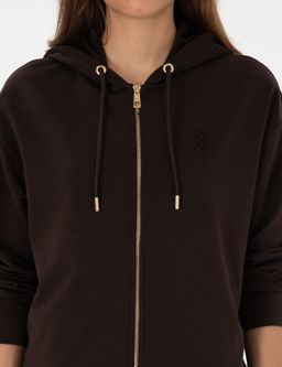 Kahverengi Comfort Fit Fermuarl_ Sweatshirt