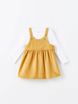 Kare Yaka K?z Bebek Salopet ve Ti??rt 2li Tak?m