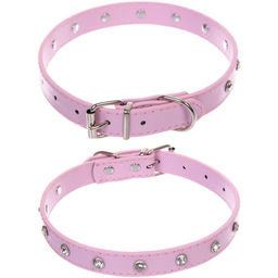 Цена за 3 шт. Ошейник для собак и кошек со стразами "На стиле", цвет пудровый, 2см, размер L, 39*44см (лейбл)
