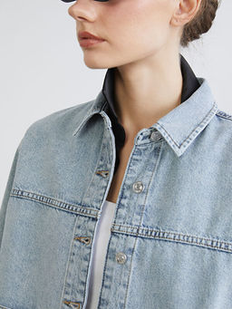 G?mlek Yaka Oversize Kad?n Jean Ceket