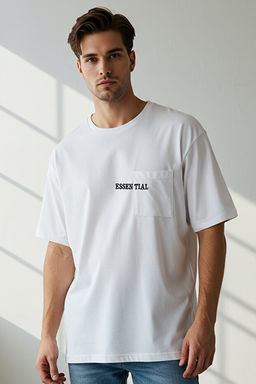 Beyaz Oversize/Geni_ Kesim %100 Pamuklu Cepli Nak__l_ T-Shirt TMNSS25TS00120