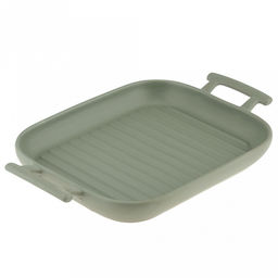 Форма для запекания керамическая "Модерн" 500мл, 21,5х18х3см, гриль, прямоугольная, 2 ручки, общая длина 27,3см, зеленый, в коробке (Китай)