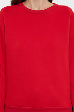 K?rm?z? Kal?n Ici Polarl? Regular/Normal Kal?p Bisiklet Yaka Basic Orme Sweatshirt TWOAW24SW00101