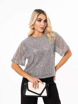 K13300 Футболка с пайетками СЕРЕБРО