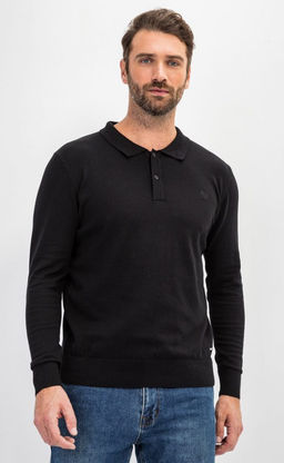 Джемпер мужской с отложным воротником и планкой на пуговицах F221-15-22021 чёрный