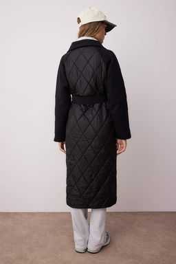 Siyah Kapitone Detayl? Kruvaze Oversize Uzun Kaban TWOAW26KB00029 - Trendyolmilla фото 2