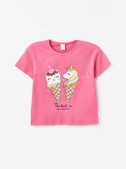 Bisiklet Yaka Bask?l? K?z Bebek Ti??rt 2li